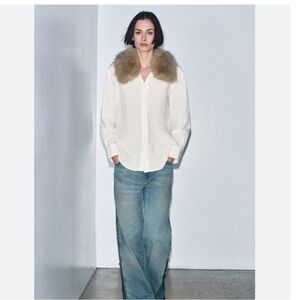 Zara poplin shirt with faux fur collar